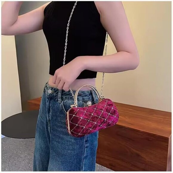 Velvet Evening Clutch Purse Women Solid Stylish Elegant Small Bag - Picture 5 of 6